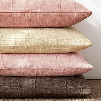 Set of 1 Decorative Linen Check Throw Pillow Cover Neutral Farmhouse Lumbar Cushion Cover Modern Coastal Boho Accent Home Decor for Sofa Chair Couch Bed Living Room,12×20 Inch,Light Pink