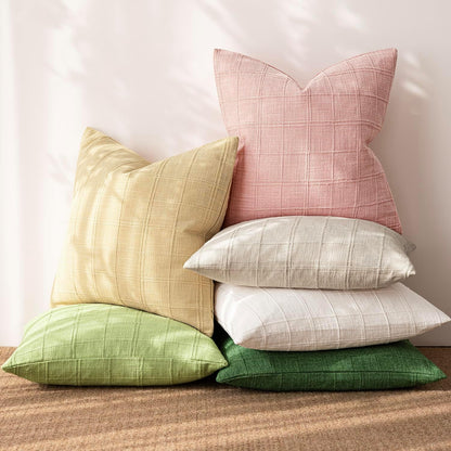 Set of 1 Decorative Linen Check Throw Pillow Cover Neutral Farmhouse Lumbar Cushion Cover Modern Coastal Boho Accent Home Decor for Sofa Chair Couch Bed Living Room,12×20 Inch,Light Pink