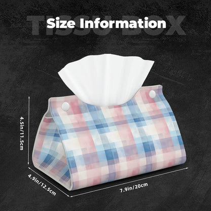Leather Tissue Box Cover Tissue Box Holder Pink Blue Checkerboard Decorative Tissue Cover for Home Office Car