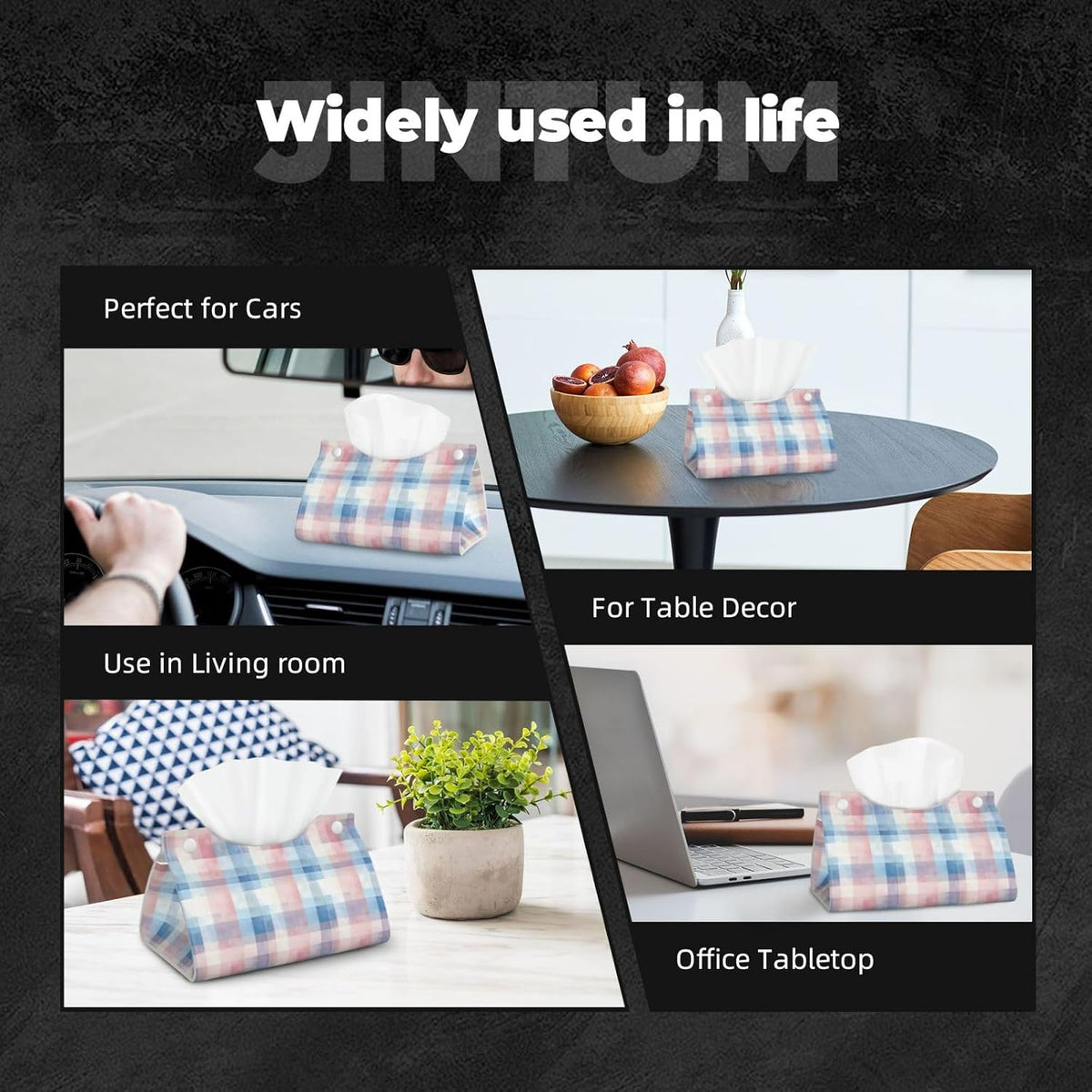 Leather Tissue Box Cover Tissue Box Holder Pink Blue Checkerboard Decorative Tissue Cover for Home Office Car
