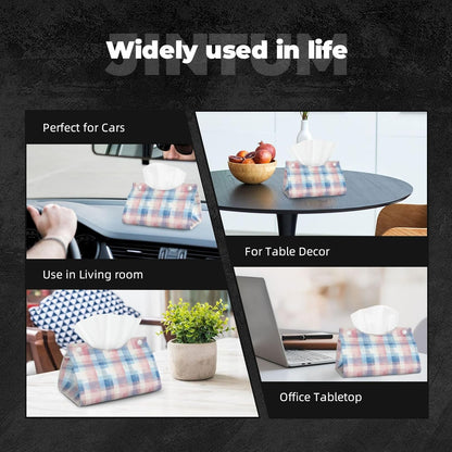 Leather Tissue Box Cover Tissue Box Holder Pink Blue Checkerboard Decorative Tissue Cover for Home Office Car