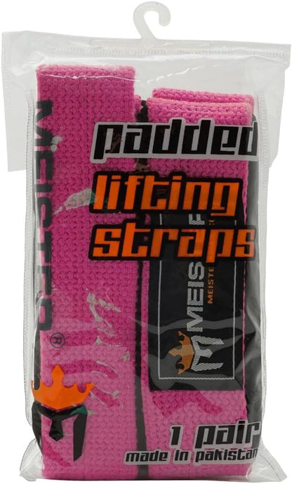 Neoprene-Padded No-Slip Weight Lifting Straps for Grip (Pair) - Pink