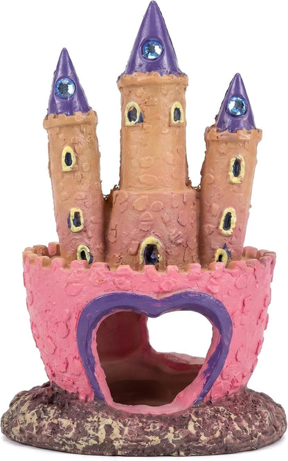 Pink Resin Aquarium Castle Decor, Fish Tank Cave Hideout for Betta Fish, Shrimp, Cichlids - Princess Style Ornament Safe for Freshwater & Saltwater Tanks, Medium Size