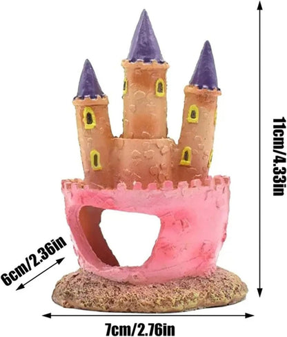 Pink Resin Aquarium Castle Decor, Fish Tank Cave Hideout for Betta Fish, Shrimp, Cichlids - Princess Style Ornament Safe for Freshwater & Saltwater Tanks, Medium Size