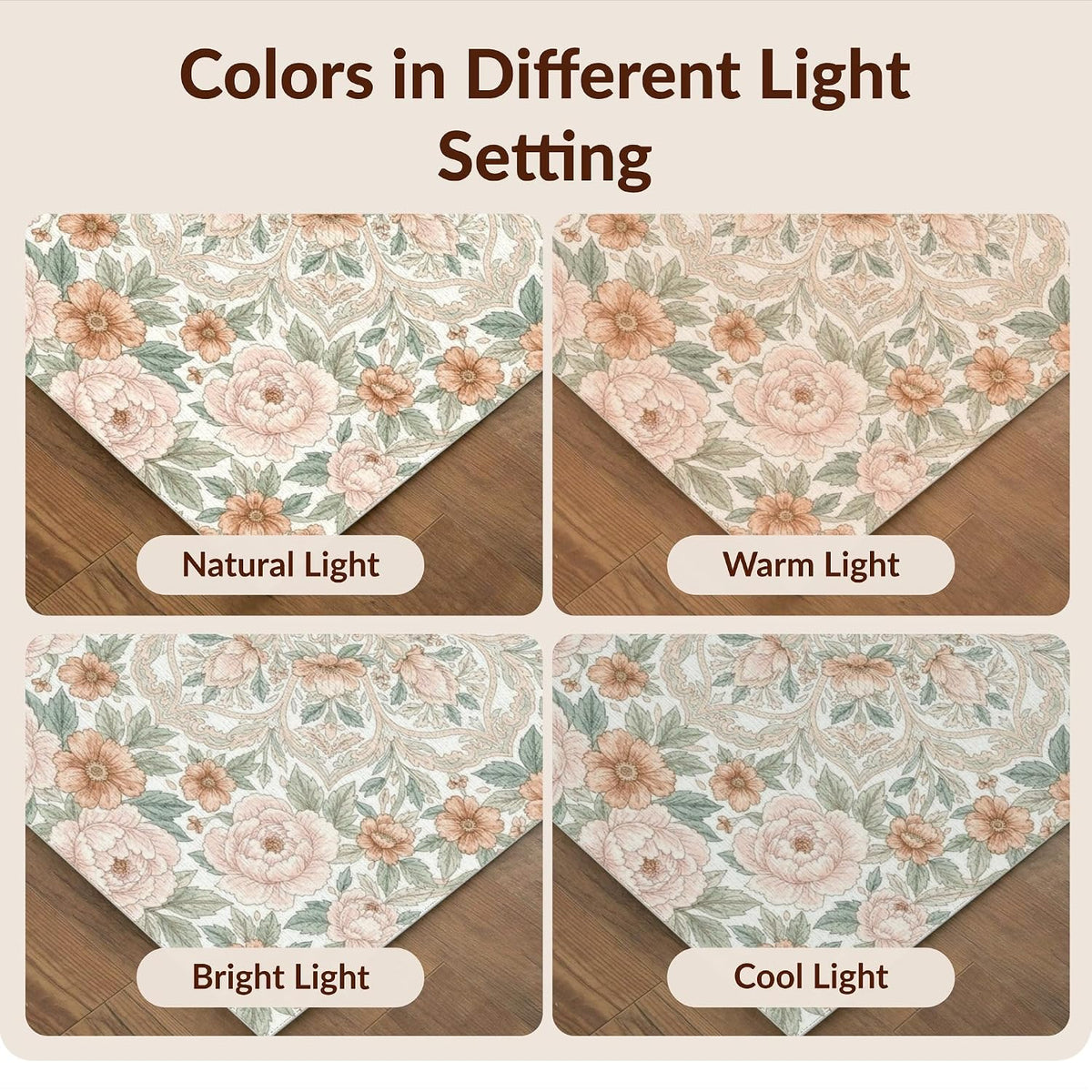 8'x10' Easy Clean Traditional Botanical Massive Rug, Peach for King Size Bedroom, Master Suite, Under Bed, Sleek Flatweave Pet Friendly Built-in Grip Mat | 2117940