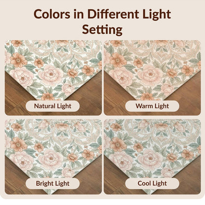 8'x10' Easy Clean Traditional Botanical Massive Rug, Peach for King Size Bedroom, Master Suite, Under Bed, Sleek Flatweave Pet Friendly Built-in Grip Mat | 2117940