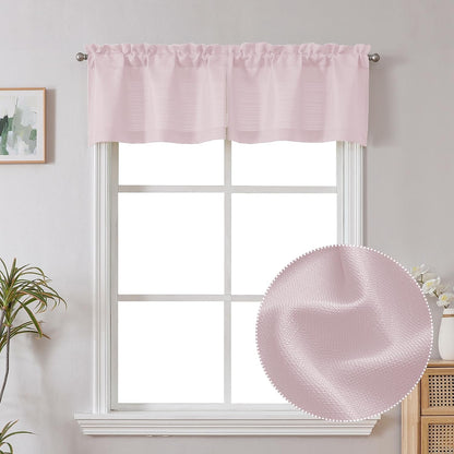 Bennet Blush Pink Valance for Windows, Faux Linen Slub Textured Semi Sheer Small Window Kitchen Valance Curtain, Rod Pocket Cafe Valance for Bathroom Laundry Basement, 30Wx14L inch, 2 Piece