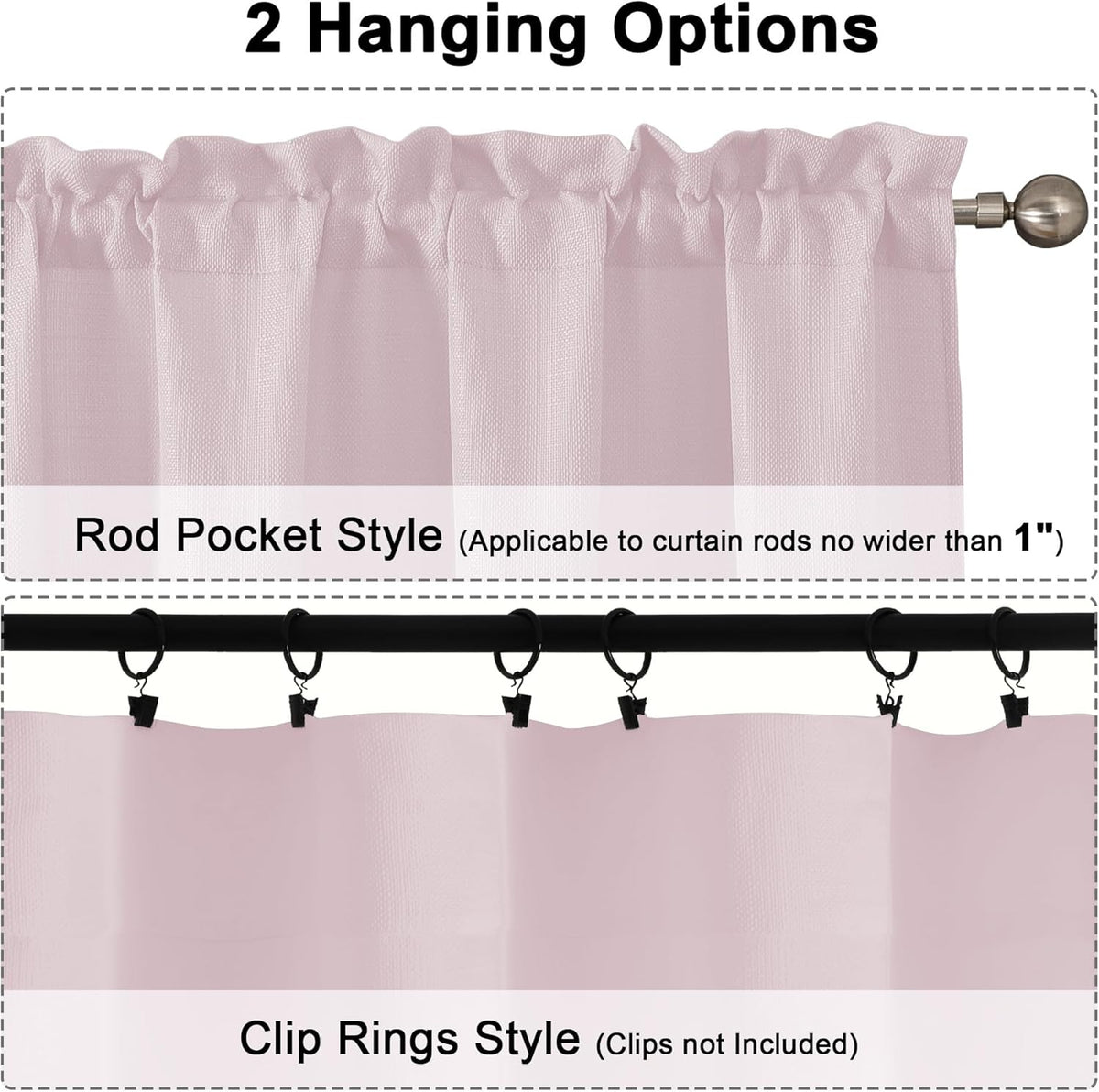 Bennet Blush Pink Valance for Windows, Faux Linen Slub Textured Semi Sheer Small Window Kitchen Valance Curtain, Rod Pocket Cafe Valance for Bathroom Laundry Basement, 30Wx14L inch, 2 Piece