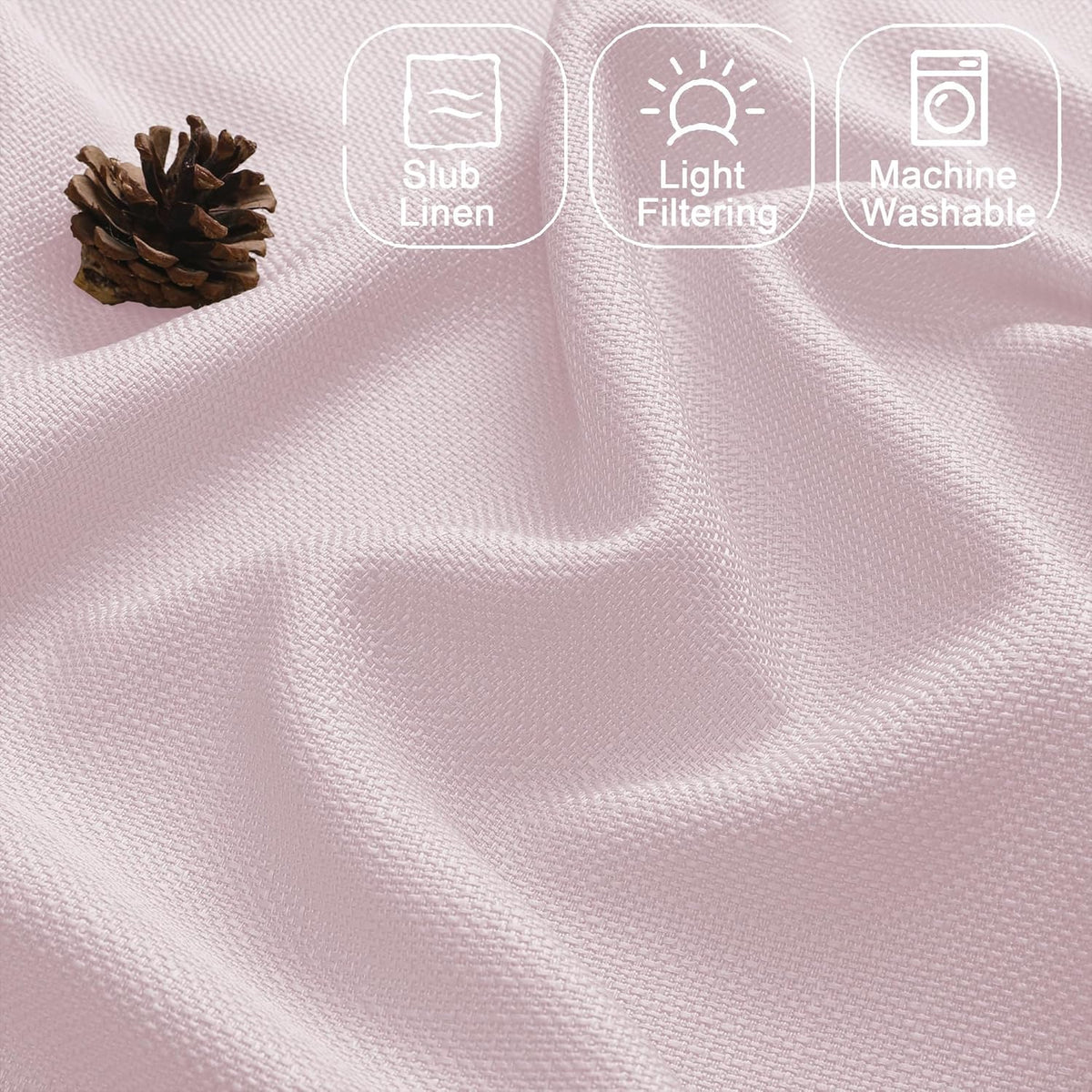 Bennet Blush Pink Valance for Windows, Faux Linen Slub Textured Semi Sheer Small Window Kitchen Valance Curtain, Rod Pocket Cafe Valance for Bathroom Laundry Basement, 30Wx14L inch, 2 Piece