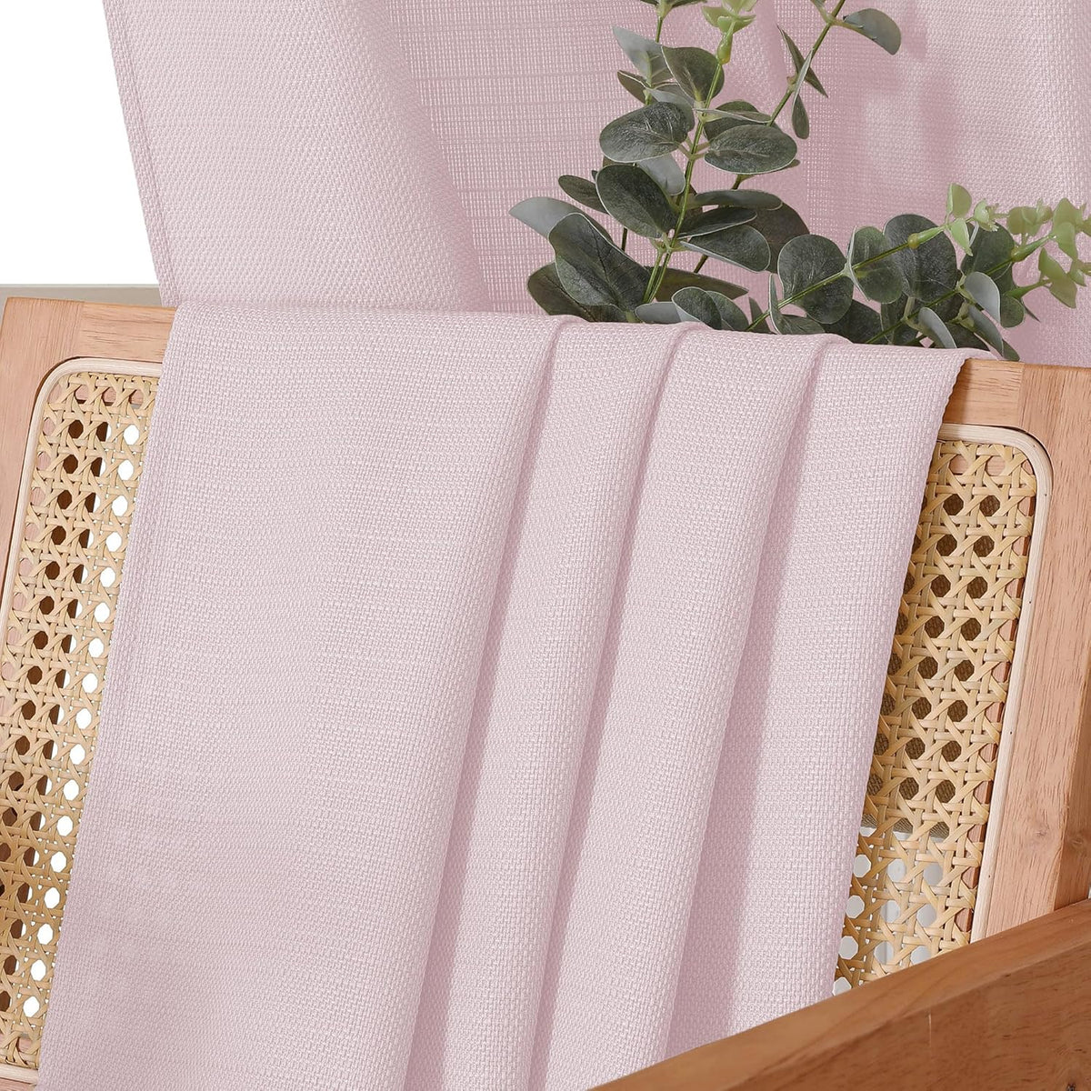 Bennet Blush Pink Valance for Windows, Faux Linen Slub Textured Semi Sheer Small Window Kitchen Valance Curtain, Rod Pocket Cafe Valance for Bathroom Laundry Basement, 30Wx14L inch, 2 Piece