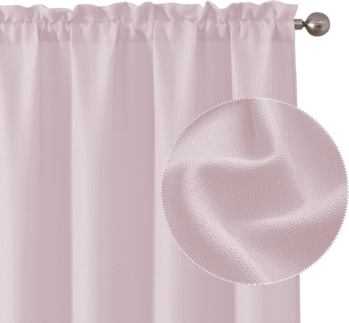 Bennet Blush Pink Valance for Windows, Faux Linen Slub Textured Semi Sheer Small Window Kitchen Valance Curtain, Rod Pocket Cafe Valance for Bathroom Laundry Basement, 30Wx14L inch, 2 Piece