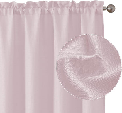 Bennet Blush Pink Valance for Windows, Faux Linen Slub Textured Semi Sheer Small Window Kitchen Valance Curtain, Rod Pocket Cafe Valance for Bathroom Laundry Basement, 30Wx14L inch, 2 Piece