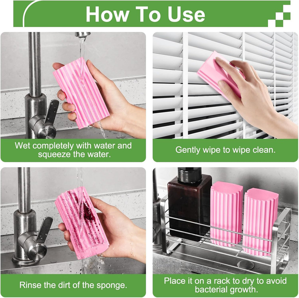 Damp Clean Duster Sponge,4Pcs Pink Dust Sponge for Cleaning