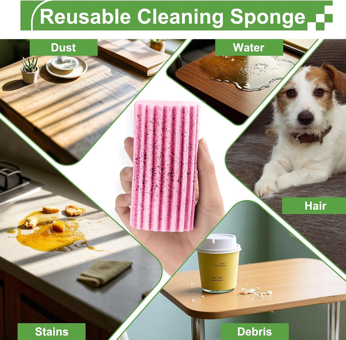 Damp Clean Duster Sponge,4Pcs Pink Dust Sponge for Cleaning