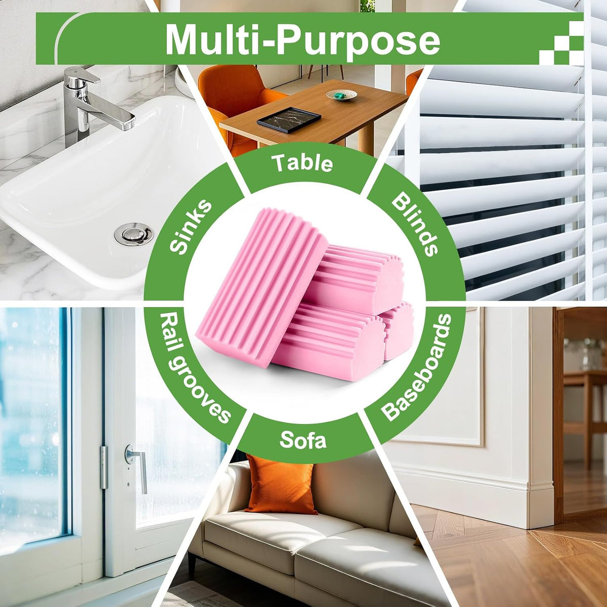 Damp Clean Duster Sponge,4Pcs Pink Dust Sponge for Cleaning