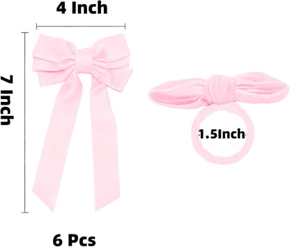 Meseey 6 Pcs Pink Velvet Bow Napkin Rings, 4x7 Inch Elegant Bow with 1.6 Inch Napkin Holder, Decorative for Wedding Birthday Baby Shower Dinner Party Table Setting