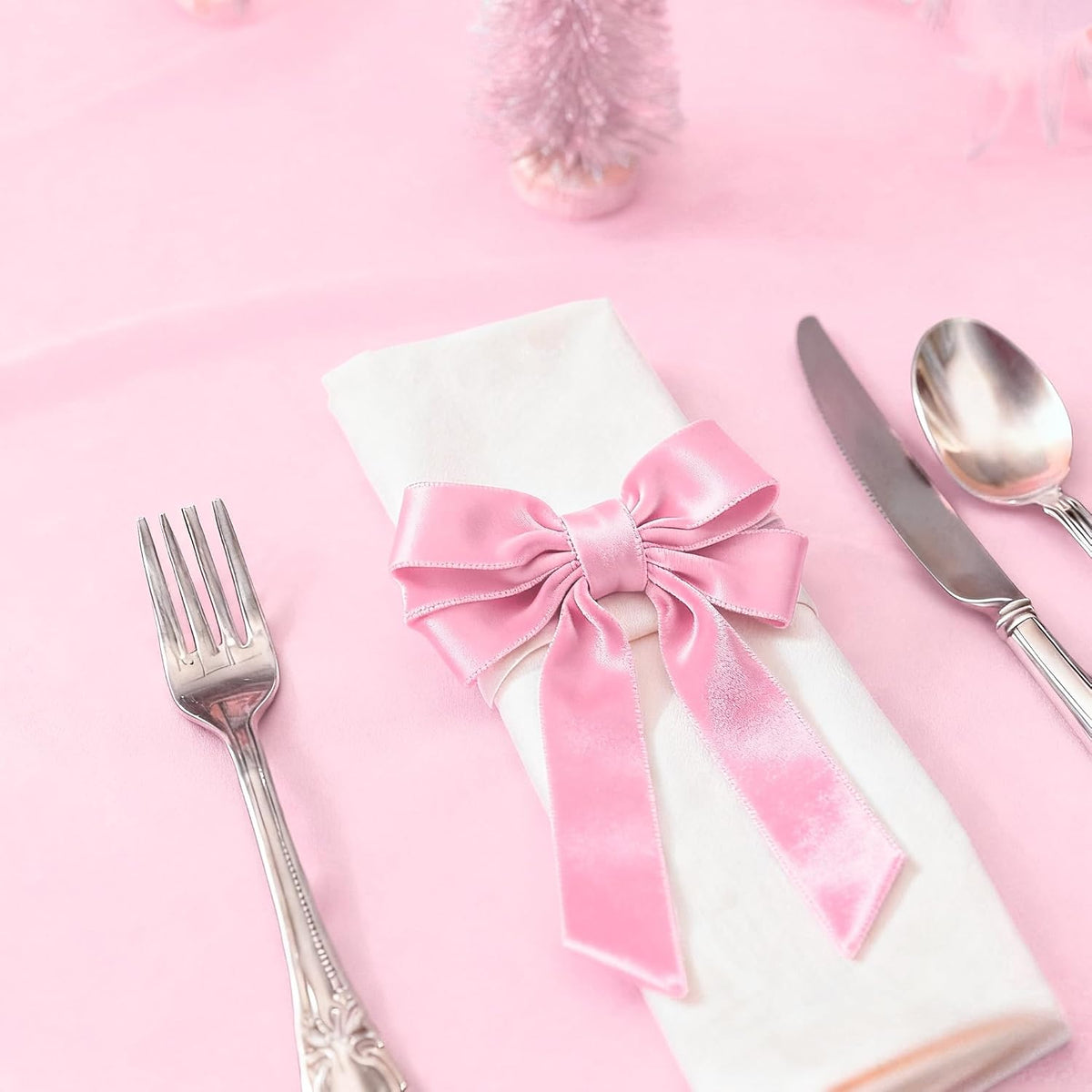 Meseey 6 Pcs Pink Velvet Bow Napkin Rings, 4x7 Inch Elegant Bow with 1.6 Inch Napkin Holder, Decorative for Wedding Birthday Baby Shower Dinner Party Table Setting