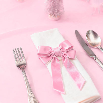 Meseey 6 Pcs Pink Velvet Bow Napkin Rings, 4x7 Inch Elegant Bow with 1.6 Inch Napkin Holder, Decorative for Wedding Birthday Baby Shower Dinner Party Table Setting