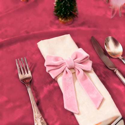 Meseey 6 Pcs Pink Velvet Bow Napkin Rings, 4x7 Inch Elegant Bow with 1.6 Inch Napkin Holder, Decorative for Wedding Birthday Baby Shower Dinner Party Table Setting