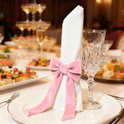 Meseey 6 Pcs Pink Velvet Bow Napkin Rings, 4x7 Inch Elegant Bow with 1.6 Inch Napkin Holder, Decorative for Wedding Birthday Baby Shower Dinner Party Table Setting