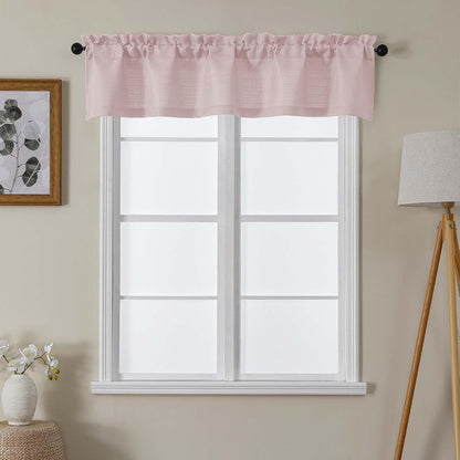 Blush Pink Valance for Window Curtains 12 Inch Length, Light Filtering Modern Small Kitchen Curtain, Burlap Farmhouse Drapes with Rods Pocket for Cafe Bedroom Camper Cabinet, 60" W x 12" L