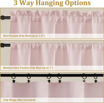 Blush Pink Valance for Window Curtains 12 Inch Length, Light Filtering Modern Small Kitchen Curtain, Burlap Farmhouse Drapes with Rods Pocket for Cafe Bedroom Camper Cabinet, 60" W x 12" L