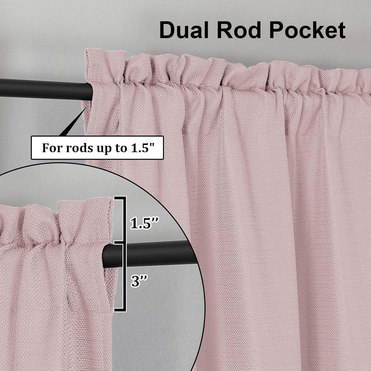 Blush Pink Valance for Window Curtains 12 Inch Length, Light Filtering Modern Small Kitchen Curtain, Burlap Farmhouse Drapes with Rods Pocket for Cafe Bedroom Camper Cabinet, 60" W x 12" L