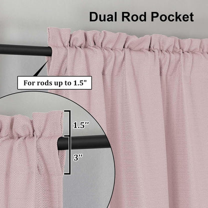 Blush Pink Valance for Window Curtains 12 Inch Length, Light Filtering Modern Small Kitchen Curtain, Burlap Farmhouse Drapes with Rods Pocket for Cafe Bedroom Camper Cabinet, 60" W x 12" L