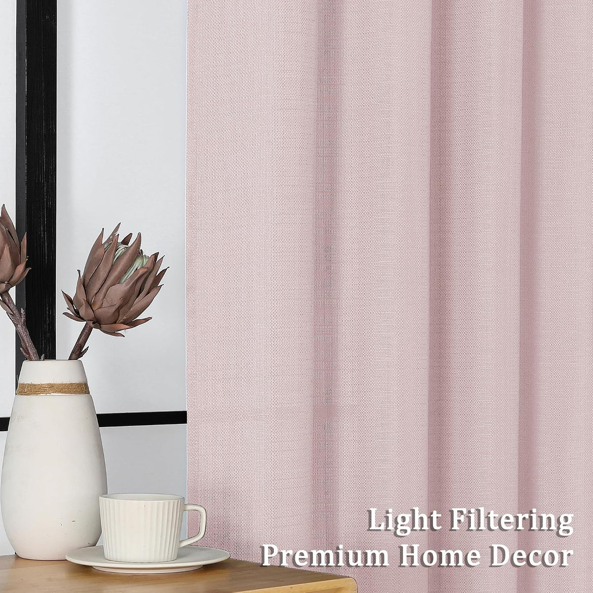 Blush Pink Valance for Window Curtains 12 Inch Length, Light Filtering Modern Small Kitchen Curtain, Burlap Farmhouse Drapes with Rods Pocket for Cafe Bedroom Camper Cabinet, 60" W x 12" L