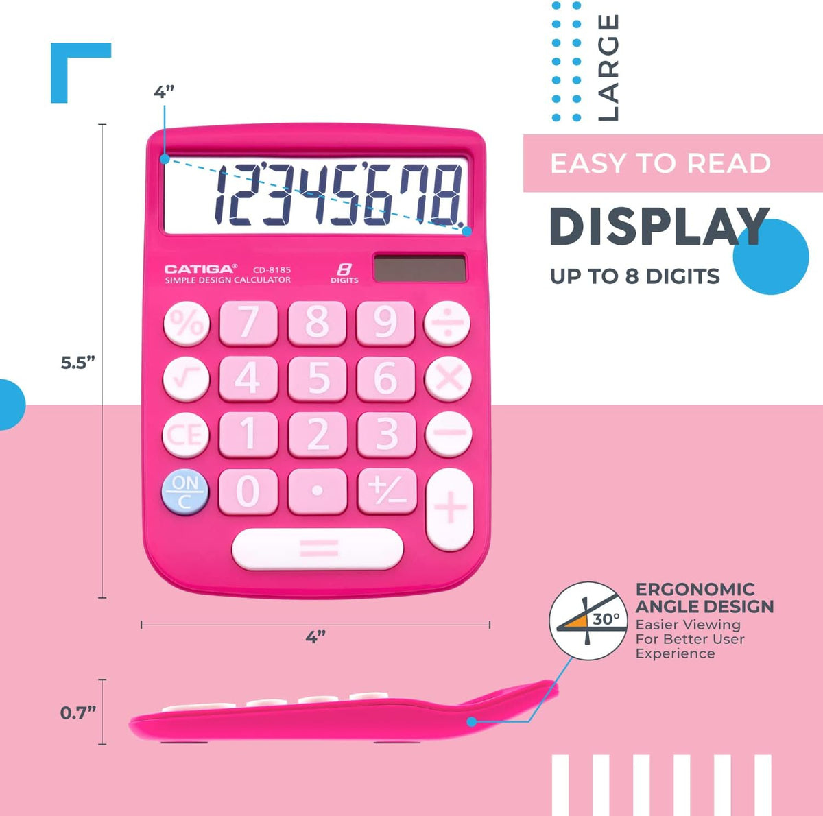 Desktop Calculator 8 Digit with Solar Power and Easy to Read LCD Display, Big Buttons, for Home, Office, School, Class and Business, 4 Function Small Basic Calculators for Desk, CD-8185