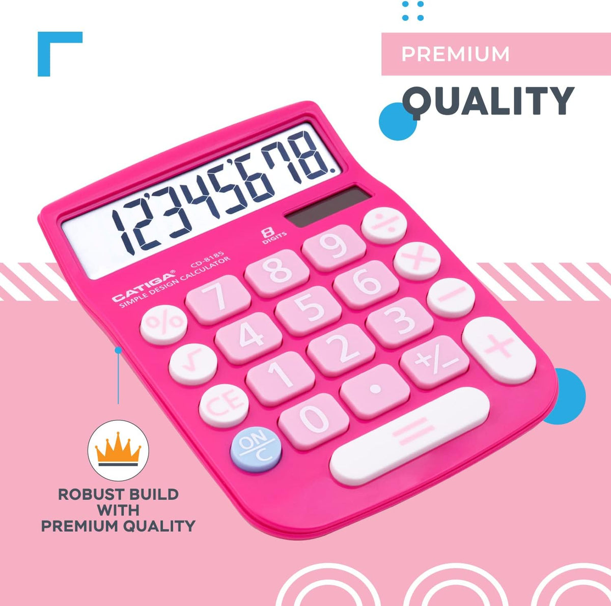 Desktop Calculator 8 Digit with Solar Power and Easy to Read LCD Display, Big Buttons, for Home, Office, School, Class and Business, 4 Function Small Basic Calculators for Desk, CD-8185