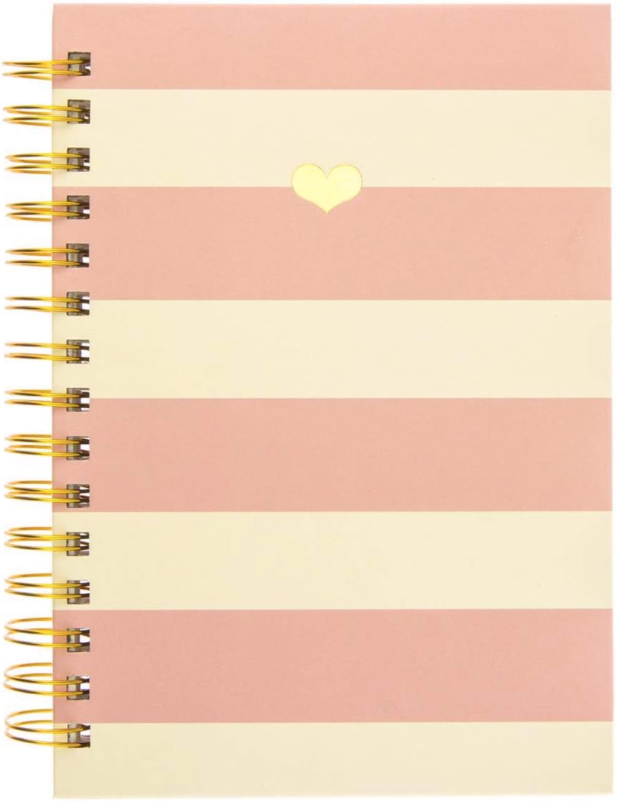 Graphique Hardbound Spiral Journal | Heart of Gold Pink Stripe Design | Premium Paper | Notebook | Diary | Lists | Record Month and Date | Great Gift | 160 Ruled Pages | 6.25” x 8.25”