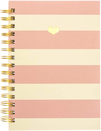 Graphique Hardbound Spiral Journal | Heart of Gold Pink Stripe Design | Premium Paper | Notebook | Diary | Lists | Record Month and Date | Great Gift | 160 Ruled Pages | 6.25” x 8.25”
