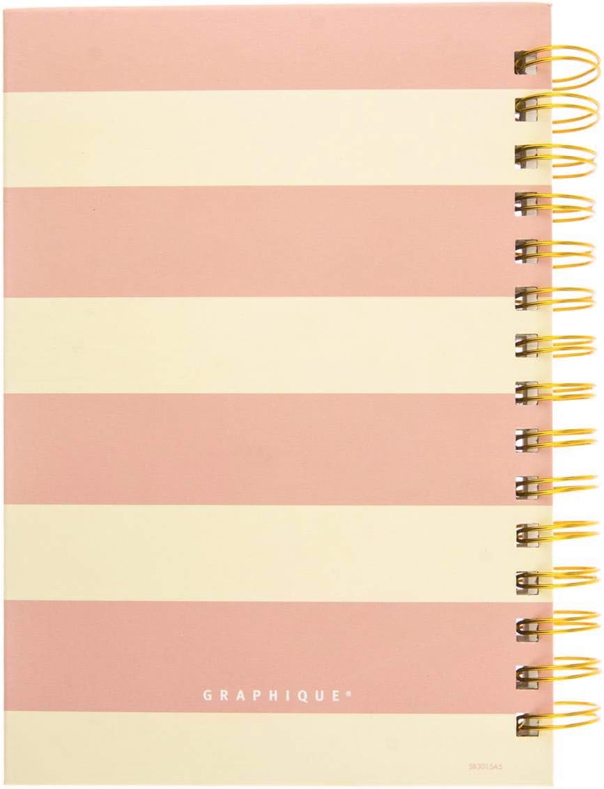 Graphique Hardbound Spiral Journal | Heart of Gold Pink Stripe Design | Premium Paper | Notebook | Diary | Lists | Record Month and Date | Great Gift | 160 Ruled Pages | 6.25” x 8.25”