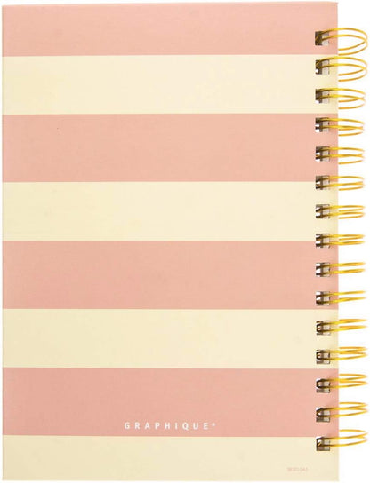 Graphique Hardbound Spiral Journal | Heart of Gold Pink Stripe Design | Premium Paper | Notebook | Diary | Lists | Record Month and Date | Great Gift | 160 Ruled Pages | 6.25” x 8.25”