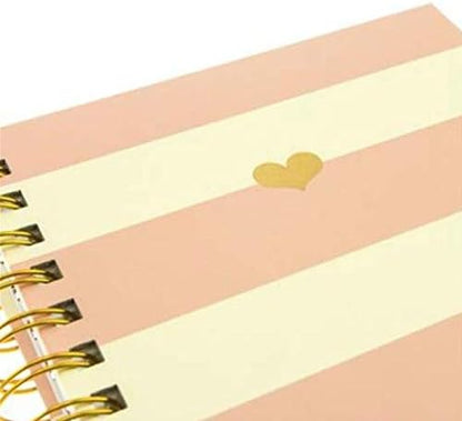 Graphique Hardbound Spiral Journal | Heart of Gold Pink Stripe Design | Premium Paper | Notebook | Diary | Lists | Record Month and Date | Great Gift | 160 Ruled Pages | 6.25” x 8.25”