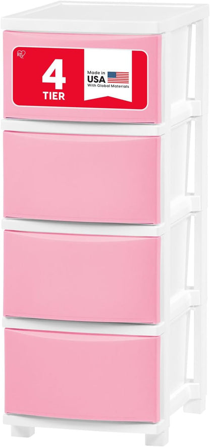 4-Drawer Slim Narrow Storage Organizer, Pink Matte Front