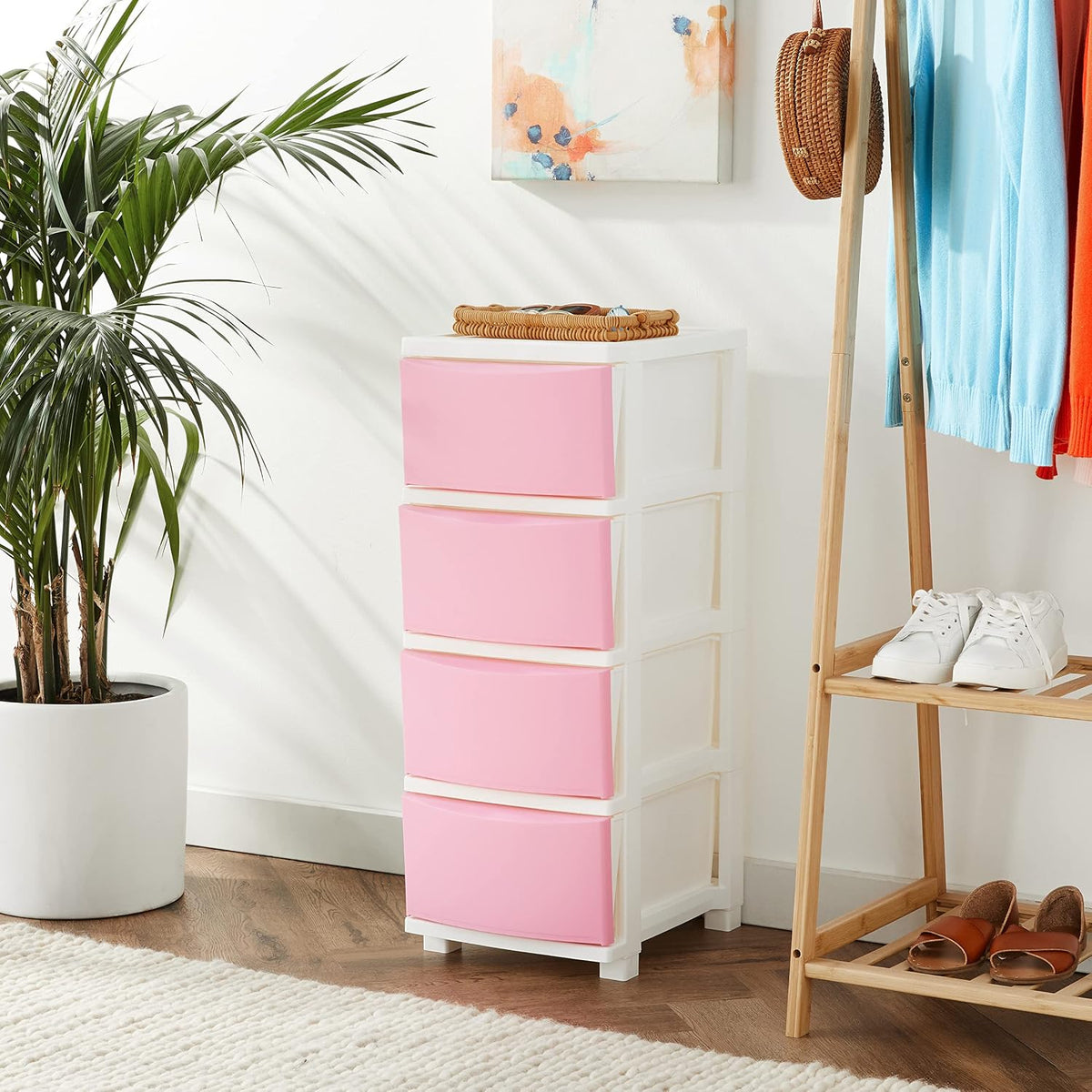 4-Drawer Slim Narrow Storage Organizer, Pink Matte Front