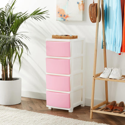 4-Drawer Slim Narrow Storage Organizer, Pink Matte Front