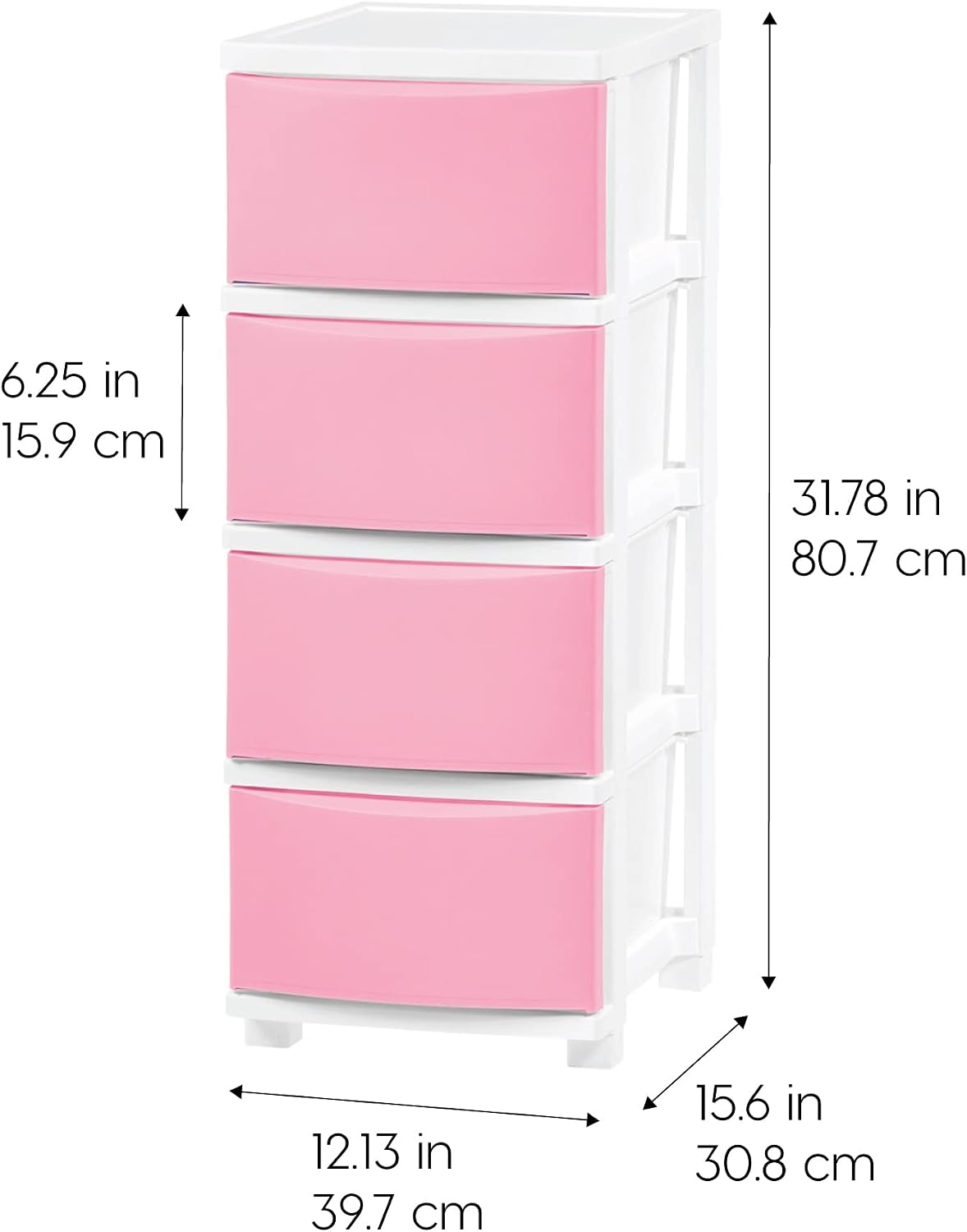 4-Drawer Slim Narrow Storage Organizer, Pink Matte Front