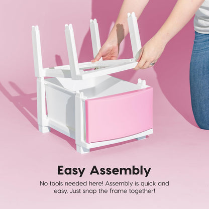 4-Drawer Slim Narrow Storage Organizer, Pink Matte Front