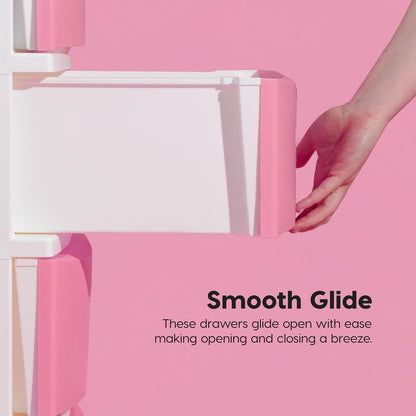 4-Drawer Slim Narrow Storage Organizer, Pink Matte Front