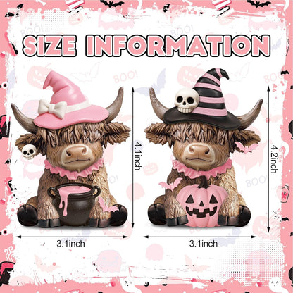 2 Pcs Pink Halloween Cow Figurines Resin Statues Tabletop Desk