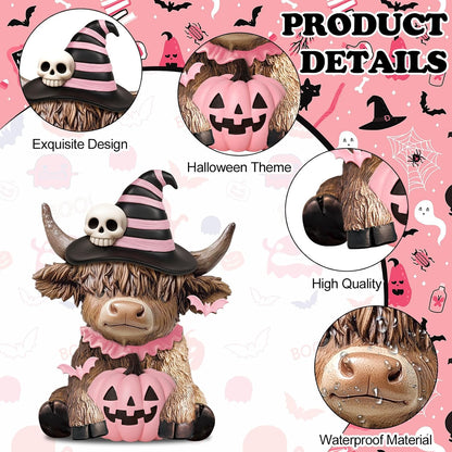 2 Pcs Pink Halloween Cow Figurines Resin Statues Tabletop Desk
