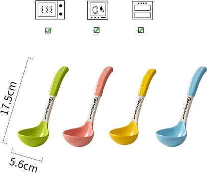 tablespoon Colorful Ceramic Soup Ladle Spoon Chinese Spoons Heavy Duty Deep Porcelain Large, 1Pcs Household(Pink)