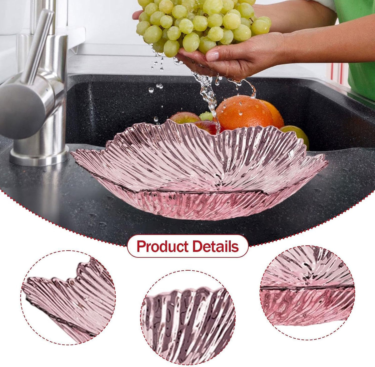 Petal Fruit Bowl for Kitchen Counter, Decorative Fruit Bowl for Fruits and Vegetables, Serving Bowl for Snacks Bread and Desserts, Countertop Fruit Basket for Dining Table Home Decor, C Pink