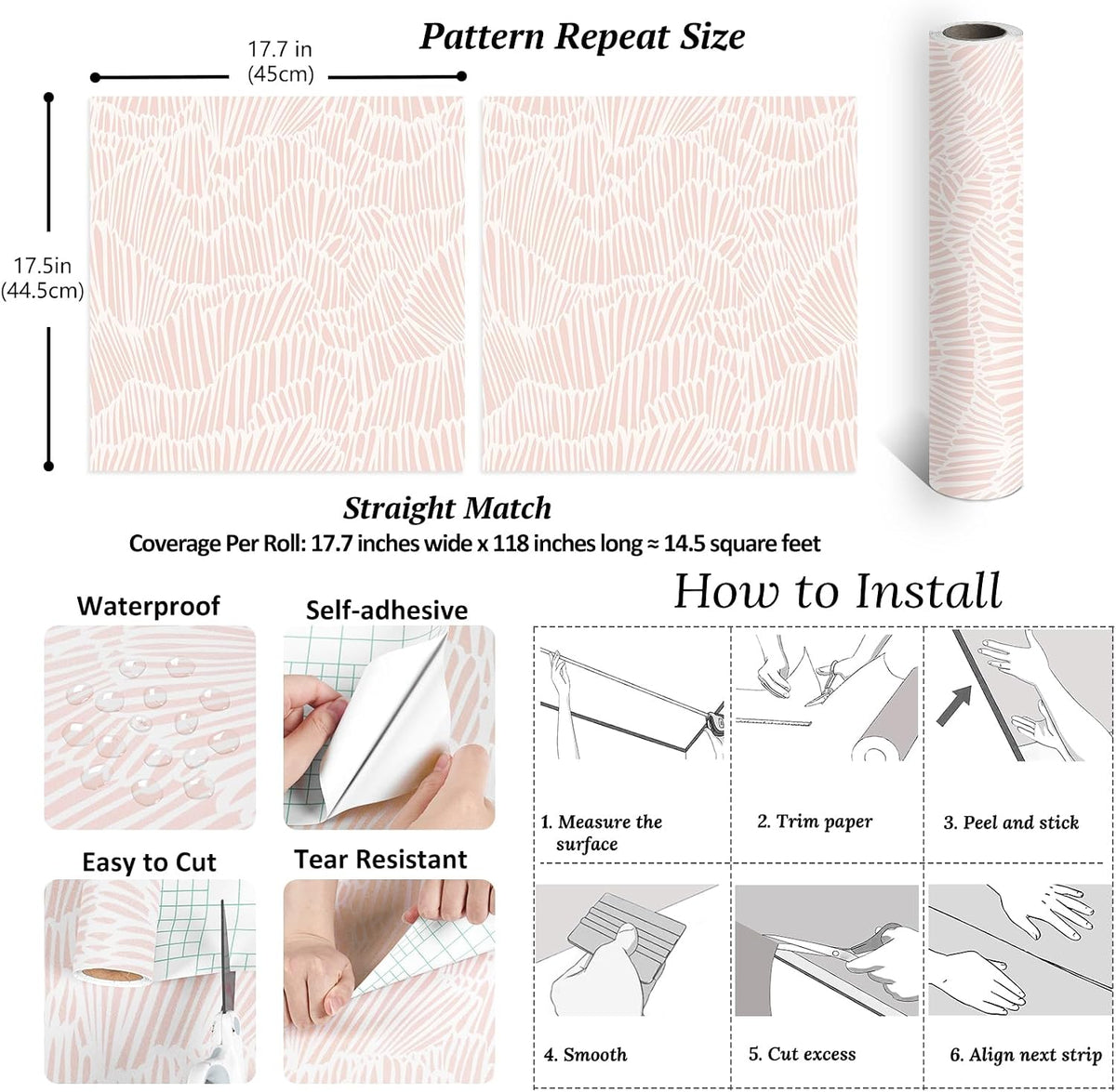 Blush Pink Geometric Peel and Stick Wallpaper Boho Abstract Art Deco Wallpaper for Bedroom Nursery 17.7''x118'' Self Adhesive Removable Flashdance Pattern Geometric Contact Paper for Walls DIY