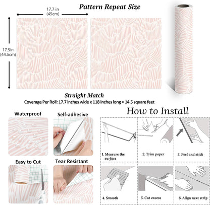 Blush Pink Geometric Peel and Stick Wallpaper Boho Abstract Art Deco Wallpaper for Bedroom Nursery 17.7''x118'' Self Adhesive Removable Flashdance Pattern Geometric Contact Paper for Walls DIY