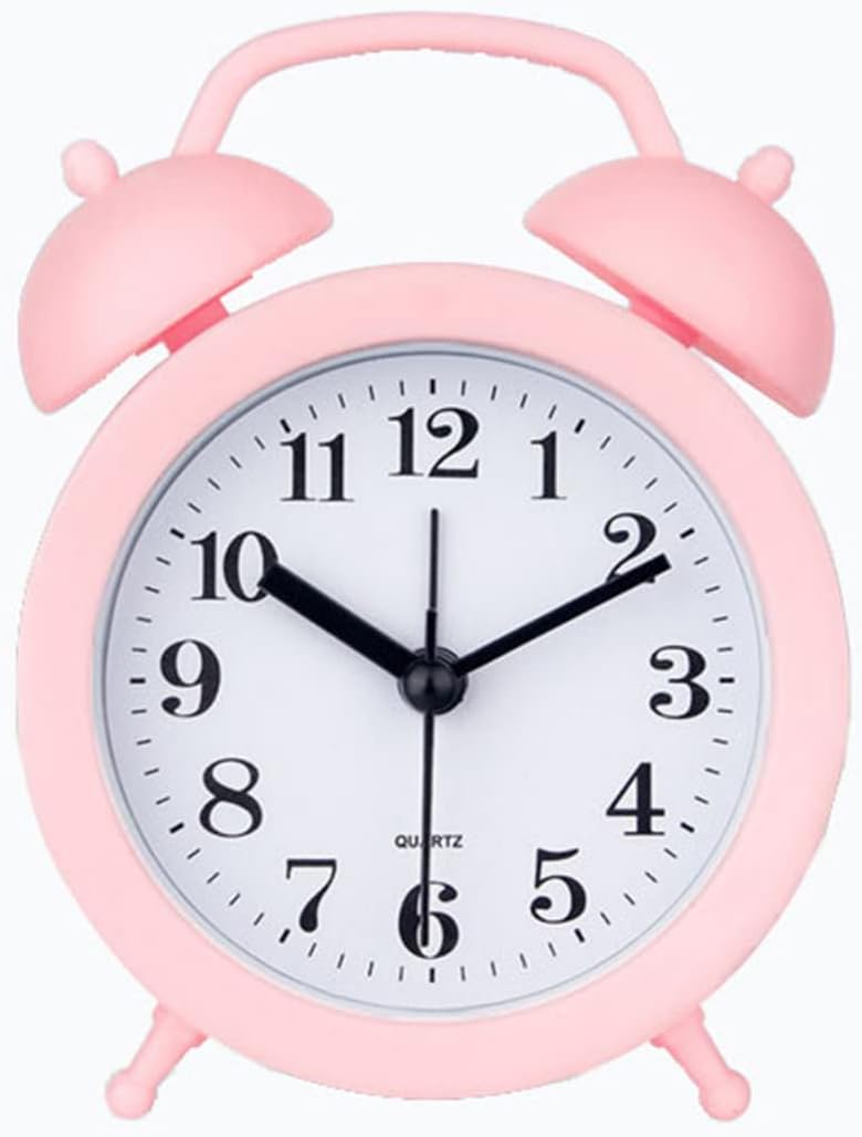Kids Alarm Clock - Double Bell Classic Home Cute Battery Operated Analog Mini Round Bedside Desk Alarm Clock - Pink