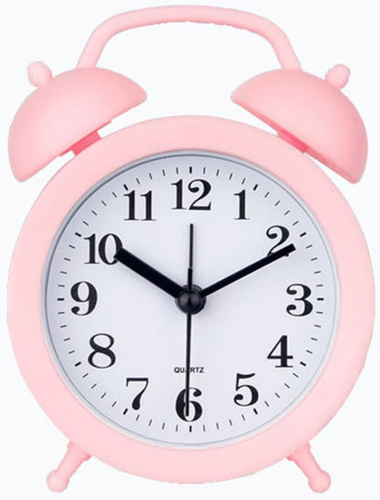 Kids Alarm Clock - Double Bell Classic Home Cute Battery Operated Analog Mini Round Bedside Desk Alarm Clock - Pink